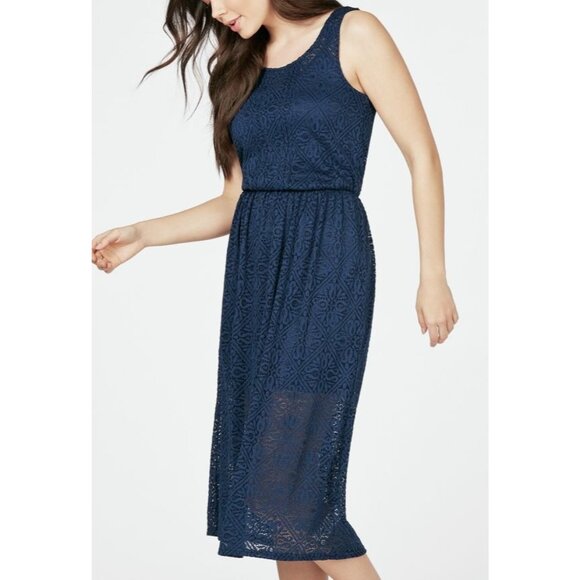 JustFab New Navy Blue Lace Sleeveless Midi Dress Size 2X 18 20 Wedding Plus Size - Picture 1 of 8